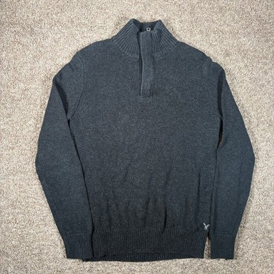 American Eagle Mens Athletic Fit Mock Neck Quarter Zip Button Sweater Gray M