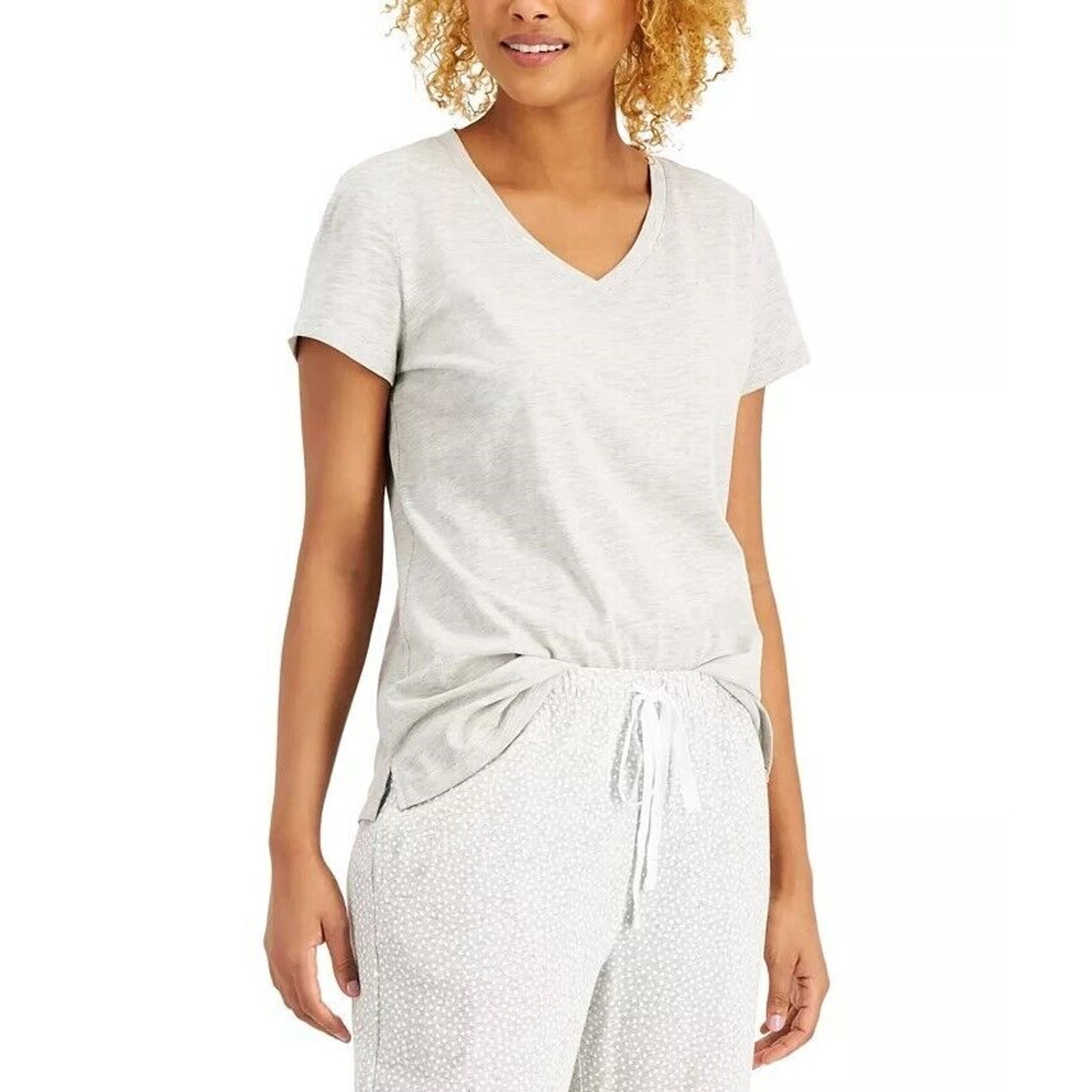 Charter Club Women Grey Cotton Everyday Sleepwear V-Neck Pajama T-Shirt Size M