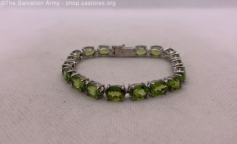 925 Sterling Silver Oval Peridot Link Tennis Bracelet - 13.9g