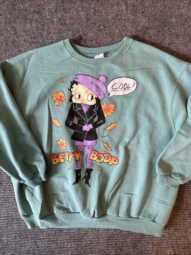 Sudadera De Colección Años 90 Betty Boop Gráfica Cuello Redondo Otoño Otoño Mediana Verde Rara