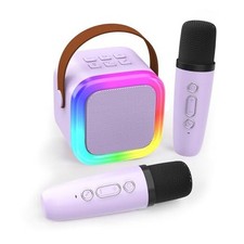 Mini Karaoke Machine for Kids Adults, Portable Bluetooth Speaker 2 Mics Purple