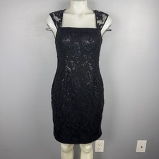 Adrianna Papell Envelope Back Dress Women’s 2 Black Lace And Sequin Cocktail LBD