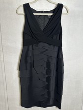 Adrianna Papell Black Tiered Sheath Cocktail Dress Size 8 Sleeveless Midi