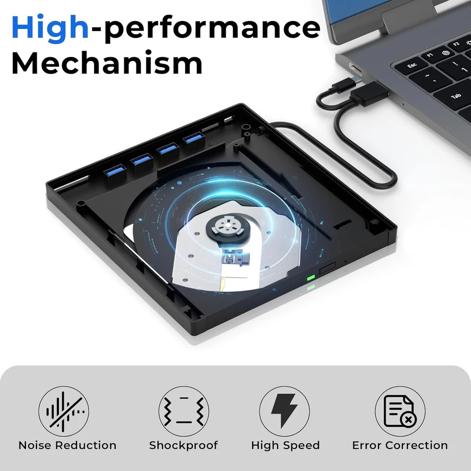 7in1 External Disk Drive USB 3.0 Type-C Portable Disk Drive Player Burner Reader - Image 4 of 4