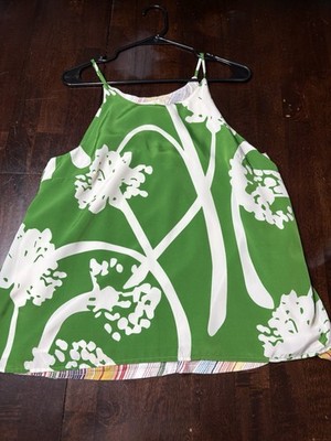Porridge Women's Two Layer Green Top, Sz L  Unique Boho Beautiful Vibrant Flowy