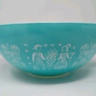 Vintage Pyrex AMISH BUTTERPRINT TURQUOISE 444 Cinderella Mixing Bowl 4 Qt