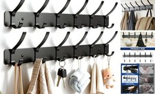 2-Pack Wall Mounted Coat Rack with 6 Hooks, Rustproof Aluminum Heavy Duty Black