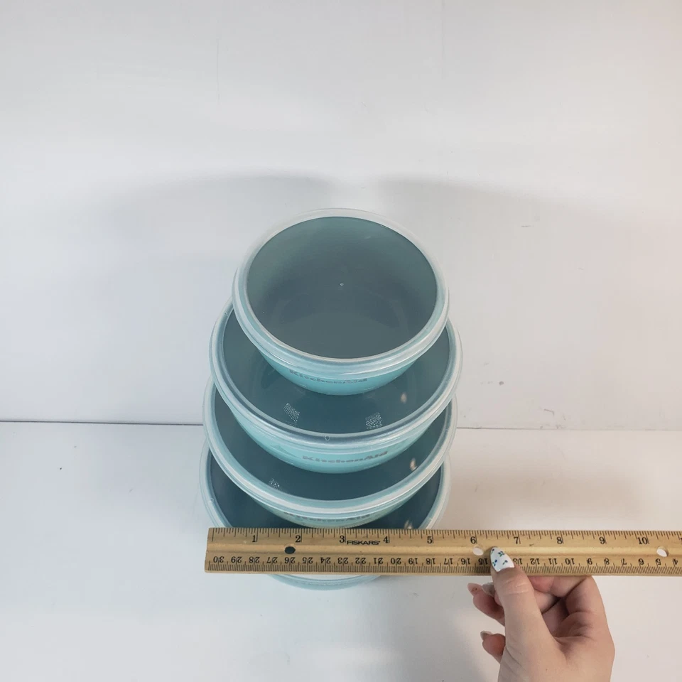 Juego de cuencos de preparación de ayuda de cocina con tapas 8 piezas azul azulado macizo 1 2 3 4 tazas cuencos Foto 4 de 4