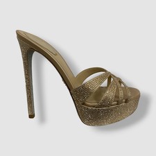 Rene Caovilla Women's Beige Dania Satin Strass Platform Sandal Shoes Size 38.5