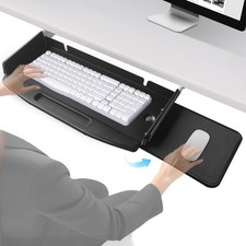 Solid Steel Under Desk Keyboard Tray Slide Out w/ 360 Rotating Mouse Platform