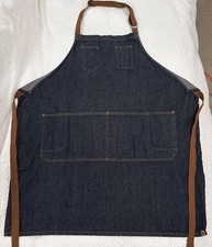 Chef Works Denim Bib Apron Urban Collection Indigo Blue Brown Canvas Straps
