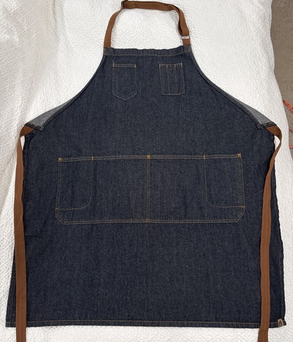 Chef Works Denim Bib Apron Urban Collection Indigo Blue Brown Canvas Straps