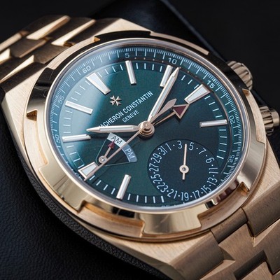 VACHERON CONSTANTIN OVERSEAS 41MM 7920V 18K RG GREEN DIAL DUAL TIME B&P