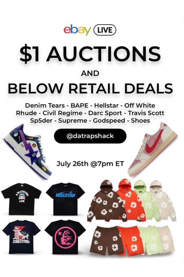 $1 Auctions⏰ Steal Deals🔥Denim Tears |Designer |Civil Regime |Darc Sport🔥