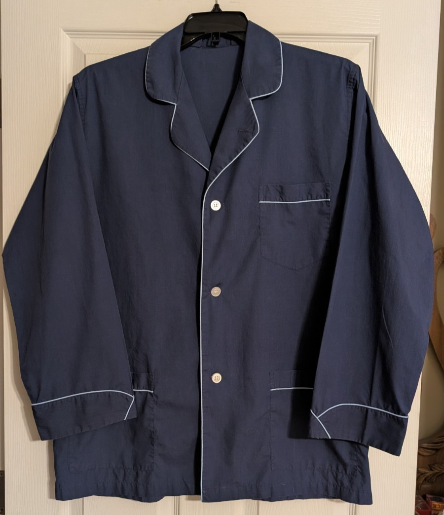 Christian Dior Monsieur Mens L/S Button Pajama Top Navy Bl /Light blue Trim Sz L