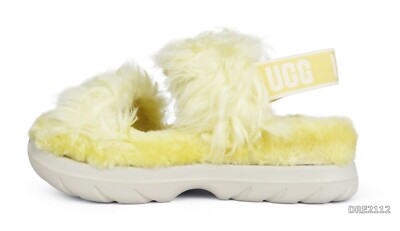UGG Fluff Sugar Platform Slide Yellow Faux Fur Sandals 