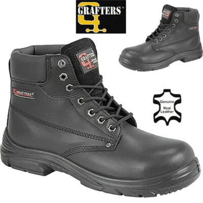 Mens Super Wide Fit Grafters Safety Steel Toe Cap 7 Eyelet Lace up Work Boots
