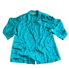 Vintage Argenti womens Sz 4 L teal blue floral 100 silk blazer oversized