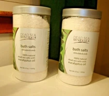2 Dead Sea Mineral  bath salts 37 Oz EACH EUCALYPTUS OIL 