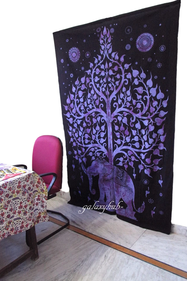 Twin Wall Hanging Purple Elephant Tree Tie Dye Tapestry Urban Decorative Throw - Image 2 of 3
