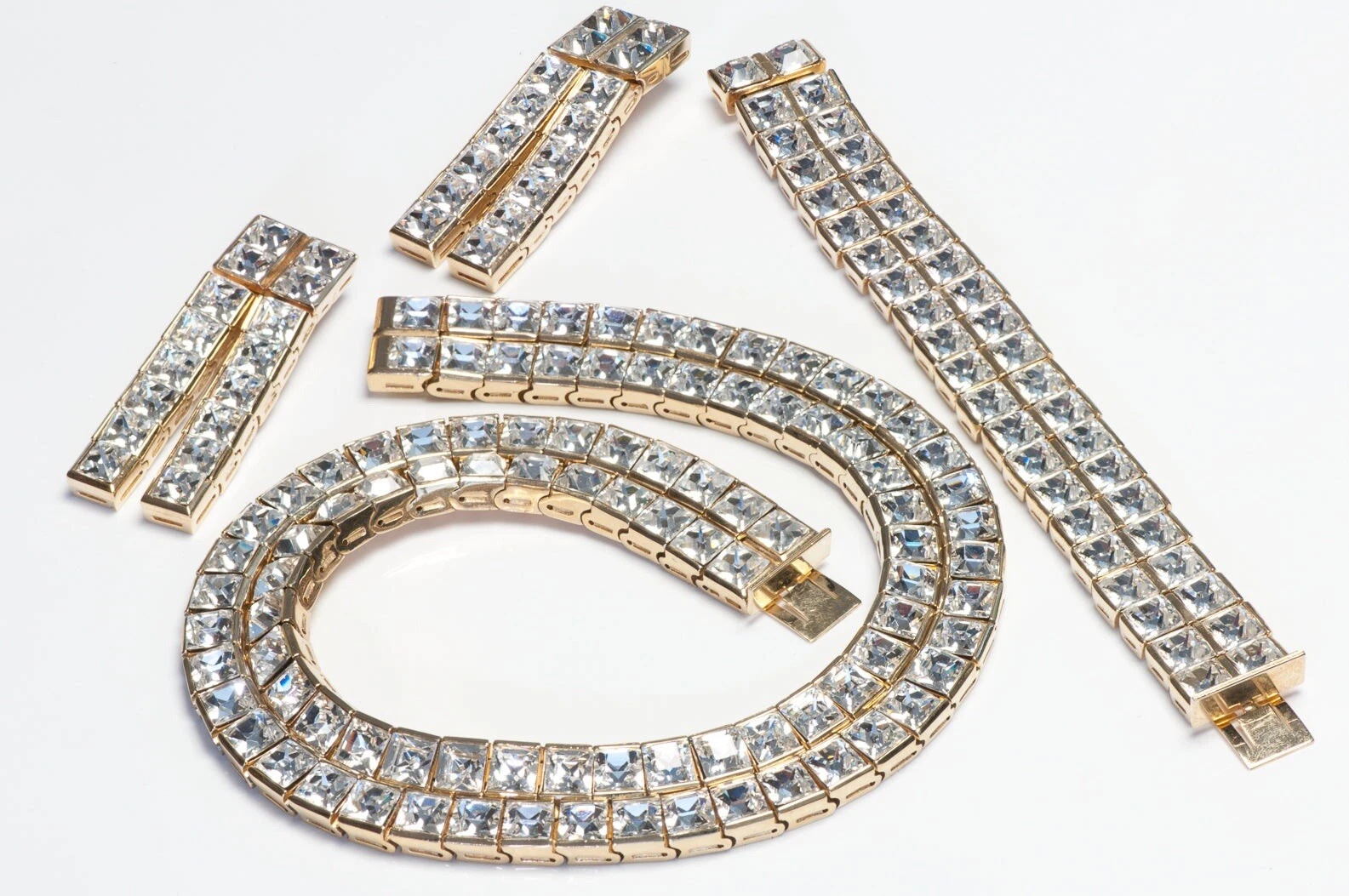 Ensemble collier cristal Christian Dior années 1980 par Gianfranco Ferré boucles d'oreilles bracelet