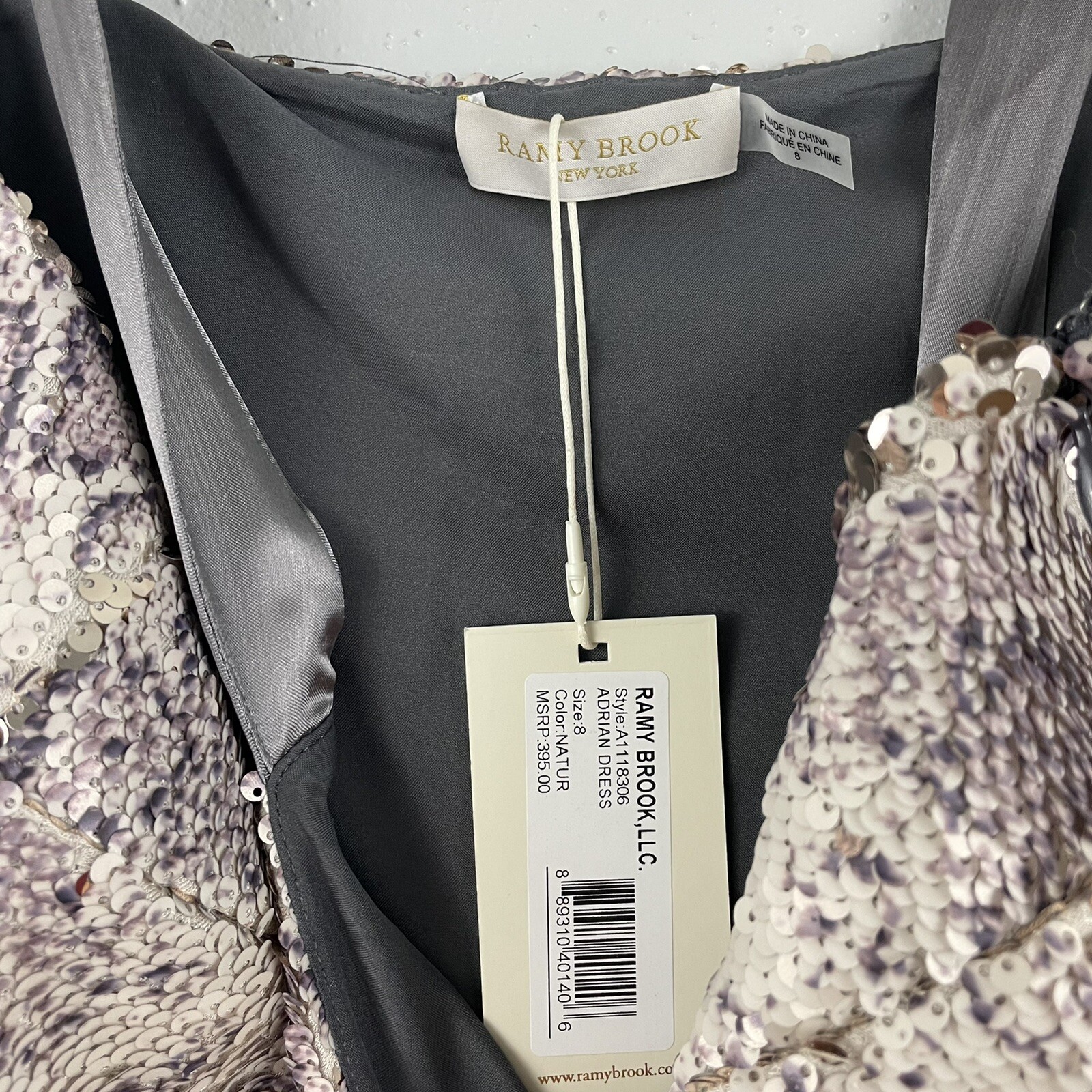 Ramy Brook Mini Dress Adrian Snake Sequin Size 8 Natural Satin Straps thumbnail 4