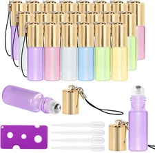 Essential Oil Roller Bottles - 24 Pack 5Ml Pearl Colored Glass Roller Bottles wi