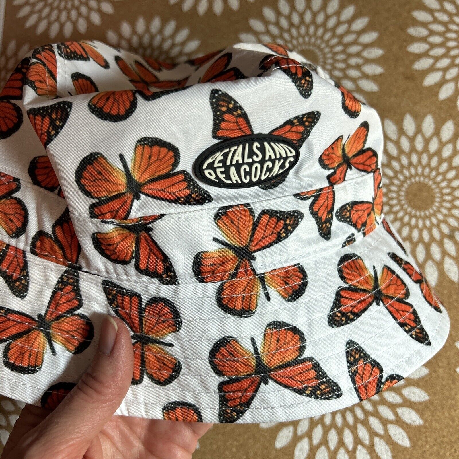 Petals And Peacocks Monarch Butterfly White Bucket Hat