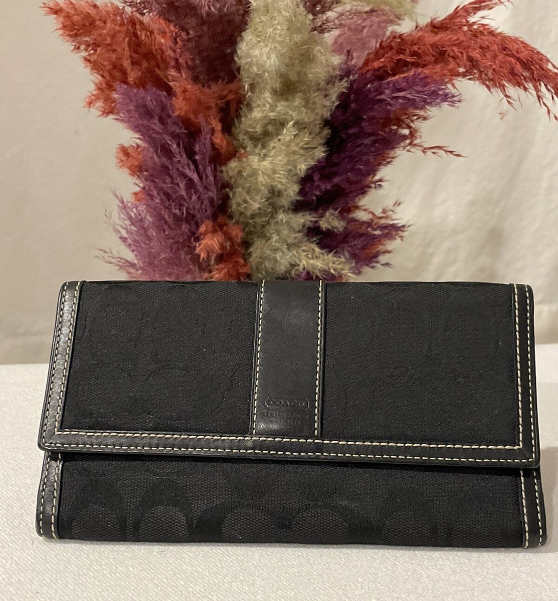 バッグ Vintage Coach Leather Shoulder Wallet VINTAGE Coach Wallet Signature Jacquard & Leather Black Trifold