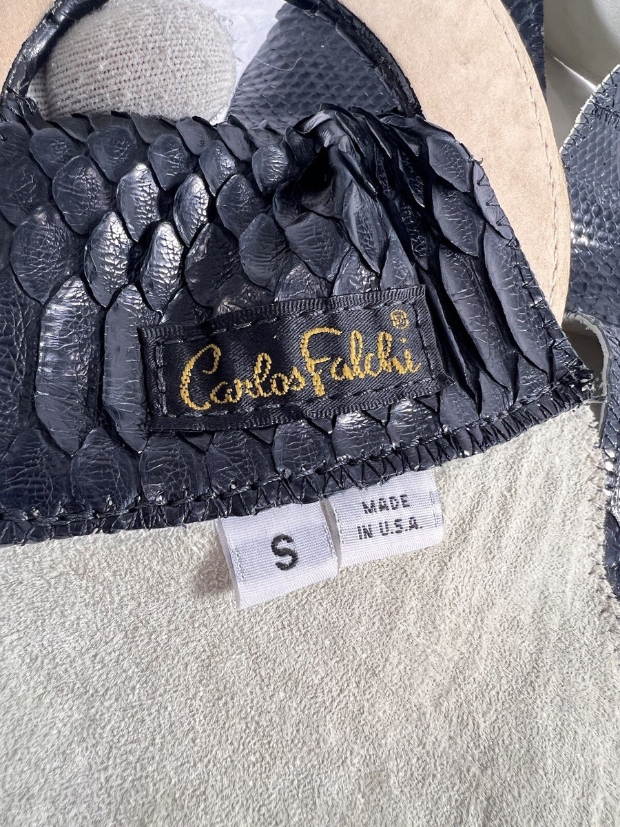 Vintage Carlos Falchi White Calfskin Leather Wide Belt w/ Snakeskin Design CARLOS FALCHI Wide Black Snakeskin Women main image 2