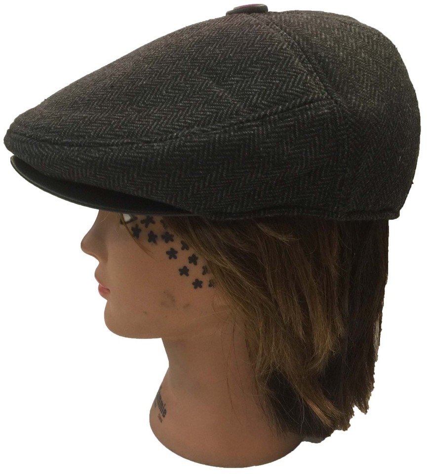 Applejack Tweed 5 Panel Newsboy Cabbie Driving 2 Snaps Brim Visor Cap