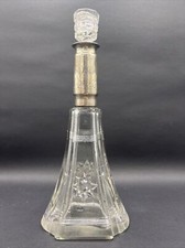Antike Parfumflasche Kristallglas geschnitten mit Stopper Silbermanschette "HN"