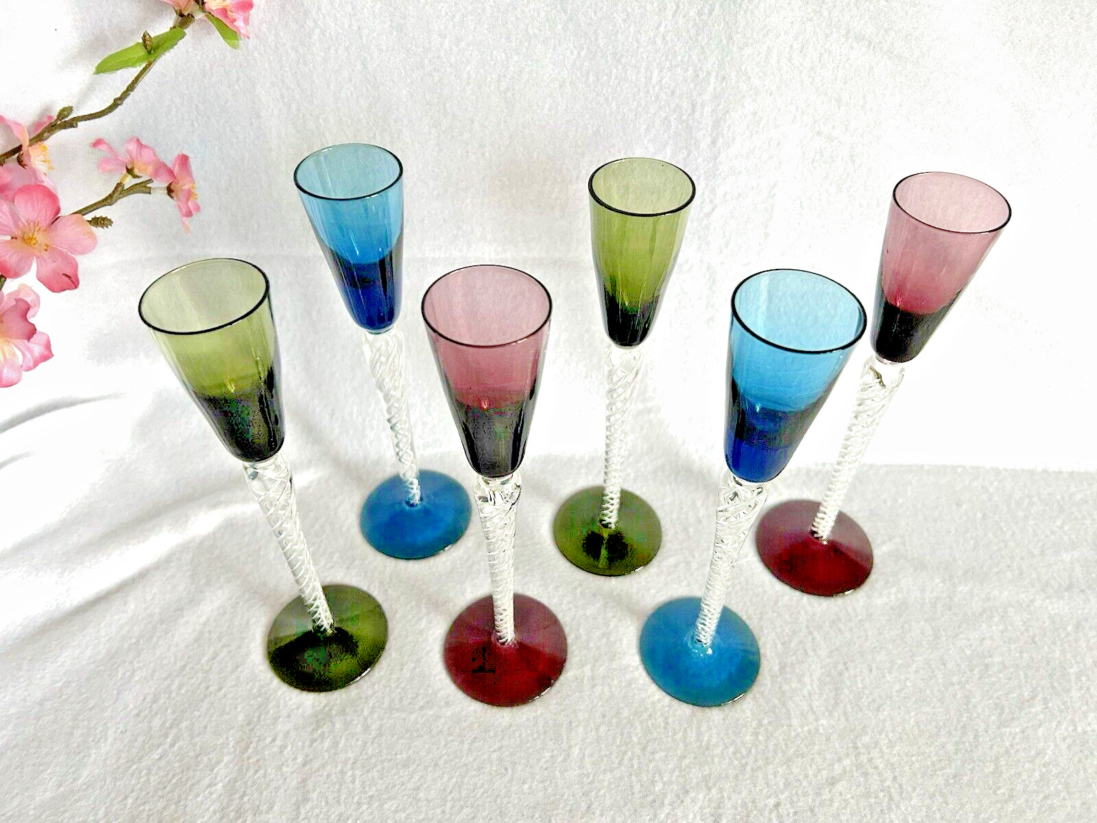 Hand Blown Glass Air Twist Stem Cordial Glass (set of 6)