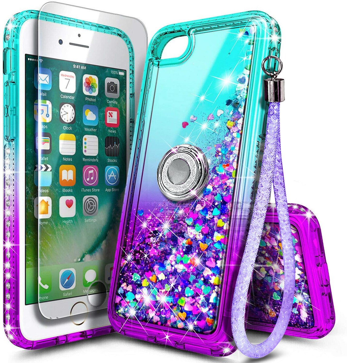 iPhoneアクセサリー Iphone 6plus For iPhone 6 6s 7 8 Plus Case Bling Glitter Ring Stand Cover