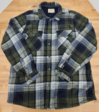 Boston Traders Jacket Men's Large Green Plaid Button Up Sherpa Lined Flannel