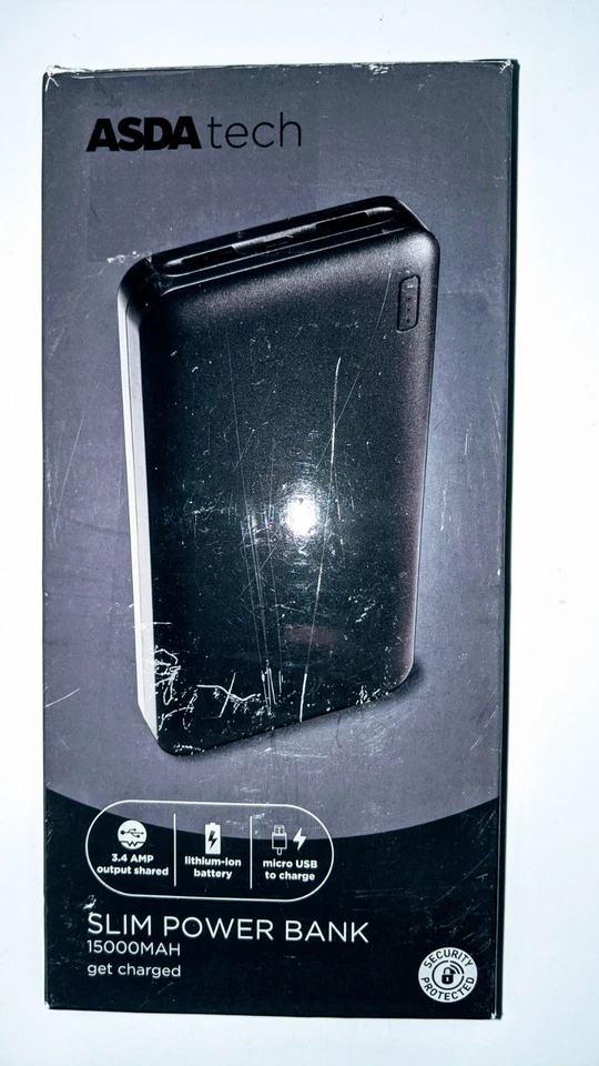 Asda Tech 15000mAh Slim Power Bank Black
