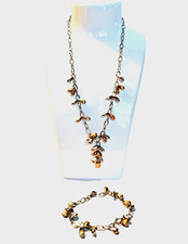 Set Collierkette Armband mit Tricolor Tropfenanhänger 42 cm Sterlingsilber FBM