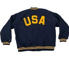 Vintage RL Polo Jeans Mens Varsity Jacket Size Large Blue Gold USA Embroidered
