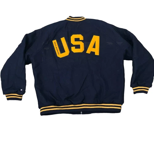 Vintage RL Polo Jeans Mens Varsity Jacket Size Large Blue Gold USA Embroidered