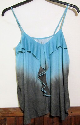 ROUTE 66 WOMANS L DRESS/CASUAL TANK TOP DIP DYE BLUE RADIANCE RUFFLE FRONT NWT