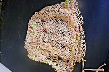 Adorable Vintage Baby Or Doll Crochet Cap With Ribbonwork Flowers Woven Thru