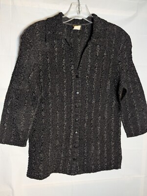VTG UBU Women's 90s Crepe Crinkle Stretchy Top Sz S Sleek Y2K Boho Retro Artsy