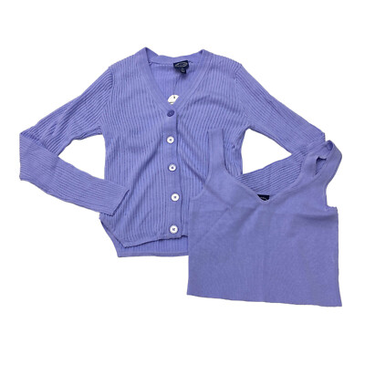 Scoop Womens Size S 4-6 Long Sleeve Cardigan & Bralette 2 PC Set Rib Lavendar