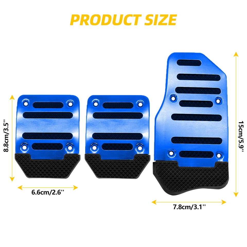 3pc Clutch Manual Accelerator Brake Foot Pedal Pad Cover Kit Non-slip Universal - Image 2 of 4