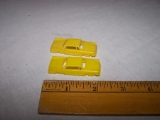 2 Vintage Primitive Molded Plastic Cars - Yellow CHRYSLER - USA