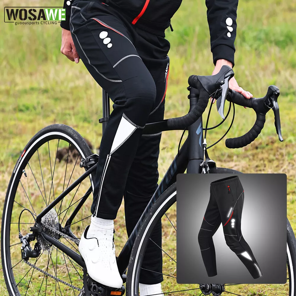 WOSAWE Men's Winter Thermal Fleece Cycling Trousers Reflective Warm Bike  Pants