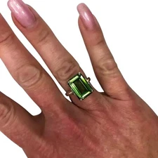 NATURAL GREEN TOURMALINE OCTOBER BIRTHSTONE 925 STERLING SILVER CHRISTMAS RING