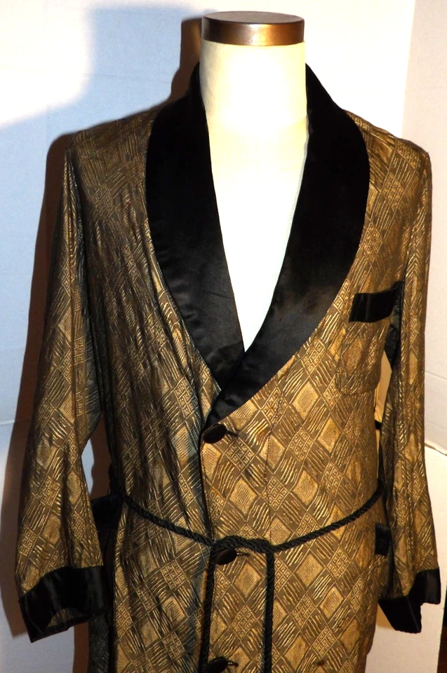 ¡BATA DE FUMAR/LOUNGE VINTAGE AÑOS 20-30! SKINNER'S SATIN! ¡CINTURÓN DE CUERDA! ¡BOLSILLOS! M Foto 2 de 4