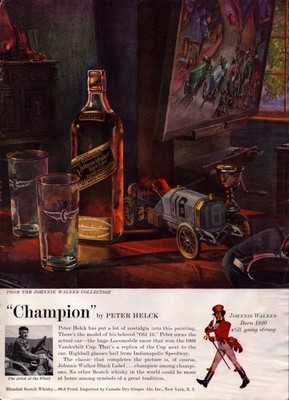 1957 Vintage Print AD - Johnny Walker Whisky Car Racing Peter Helck - Wall Art