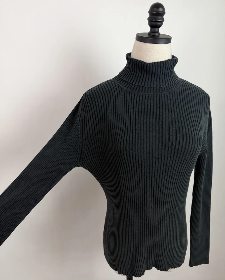 Chicos de cuello alto acanalado vintage 1 para mujer mezcla de seda mediana tejido desteñido negro años 90 Foto 4 de 4